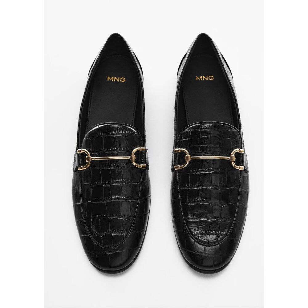 MANGO MNG Croc Embossed Leather Horsebit Loafers Black Women’s 39 / 8.5 NEW - Picture 6 of 6